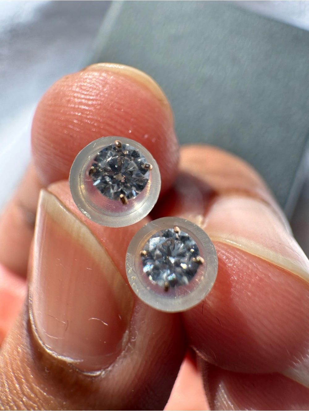 14K Gold Moissanite Stud Earrings - Classic White Gold Tone - Picture 7 of 7